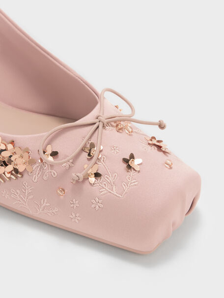 Sadira Satin Embroidered Sequinned Slingback Pumps, Light Pink, hi-res
