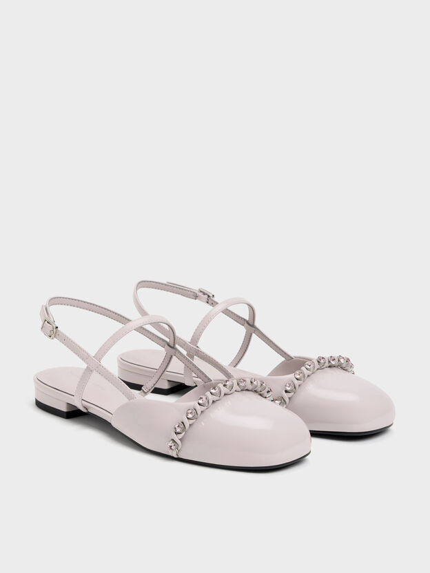 Patent Crystal Slingback Flats, Lilac, hi-res