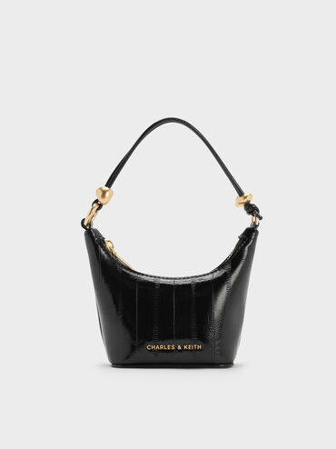 Micro Augustine Eel-Effect Chain-Handle Bag, Black, hi-res