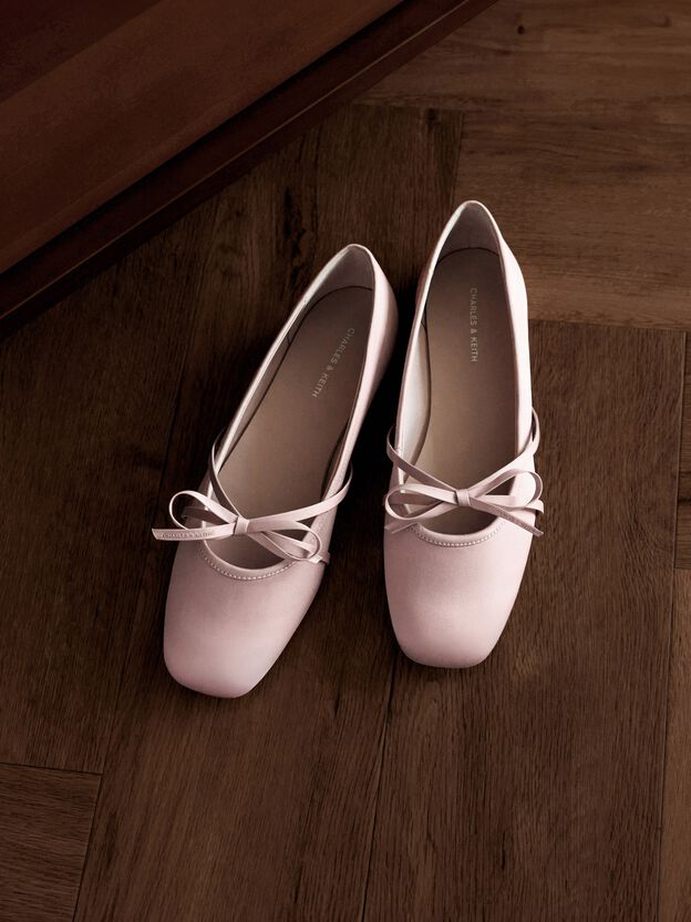 Satin Bow Ballet Flats, Pink, hi-res