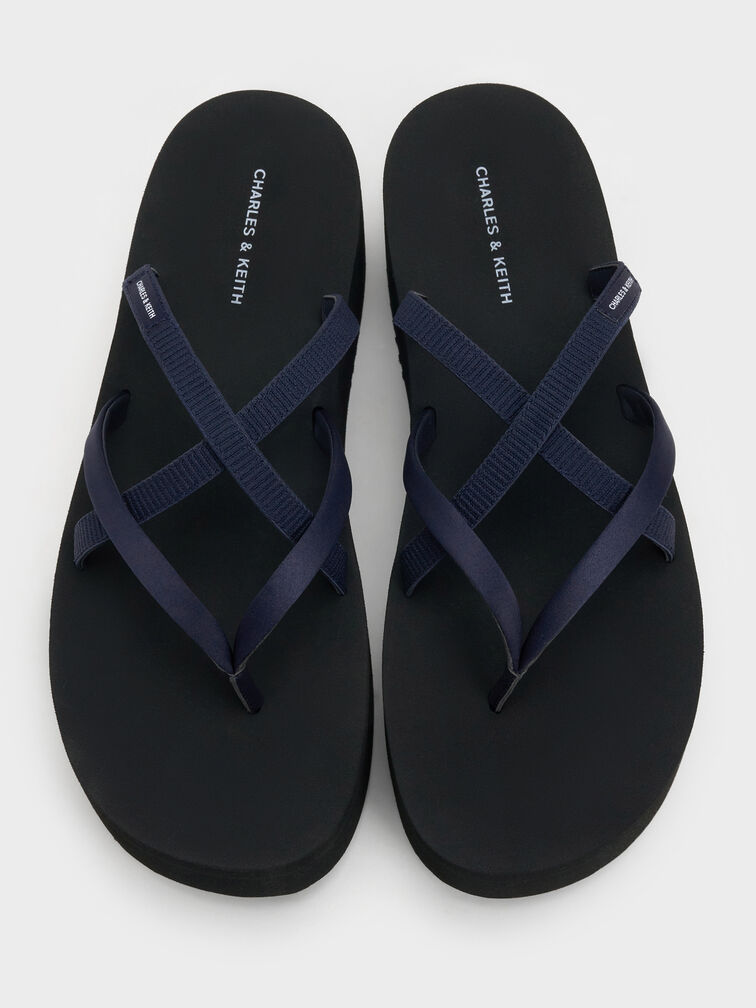 Levy Satin Strappy Flatform Sandals, Dark Blue, hi-res