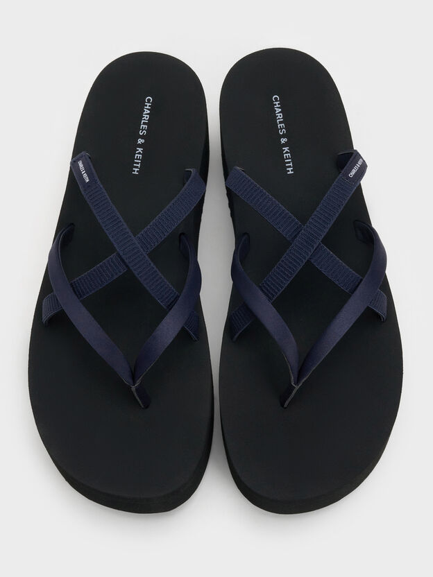 Levy Satin Strappy Flatform Sandals, Dark Blue, hi-res