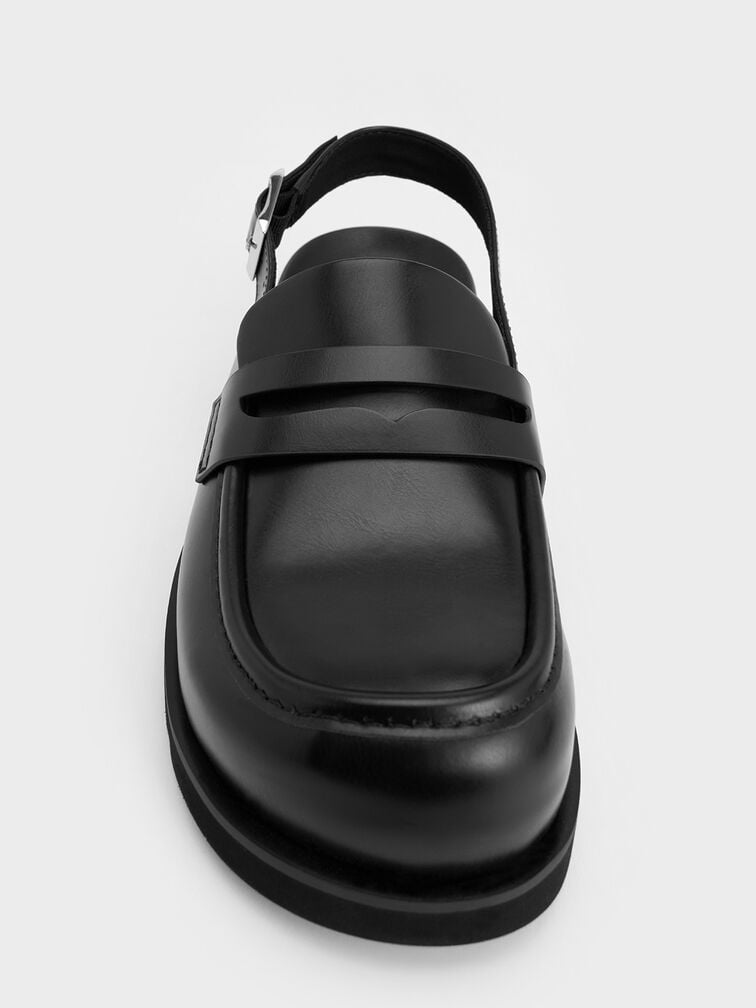 Slingback Penny Loafers, Black Slingback Penny Loafers, Black, hi-res