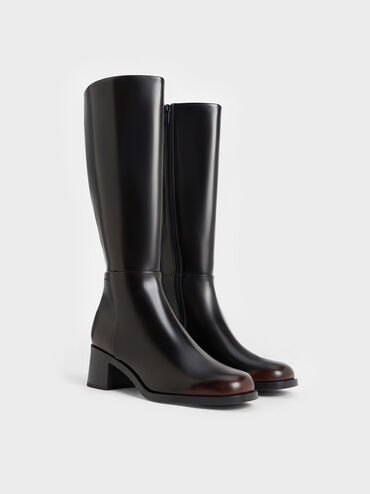 Louise Block-Heel Knee-High Boots, Dark Brown, hi-res