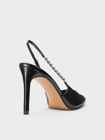 Flores Patent Gem-Strap Slingback Pumps, Black Patent, hi-res