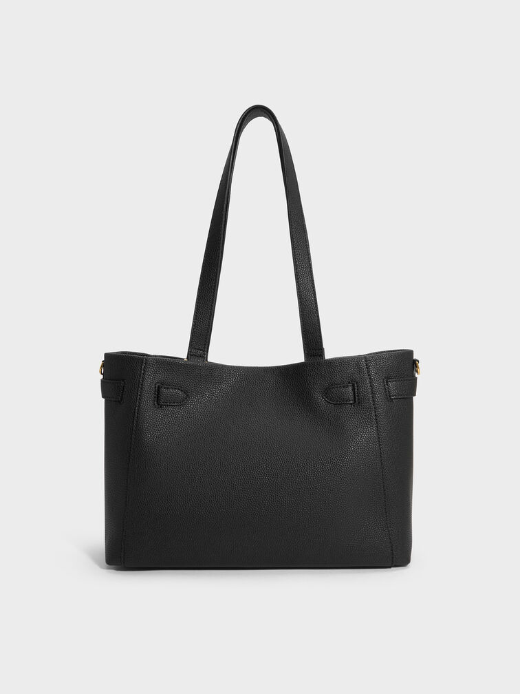 Dinora Belted Tote Bag, Black, hi-res