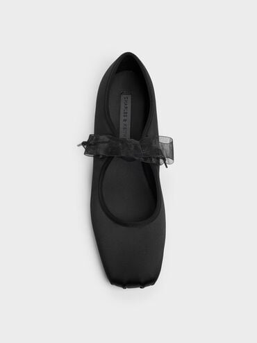 Camila Satin Mary Jane Flats, Black Textured, hi-res