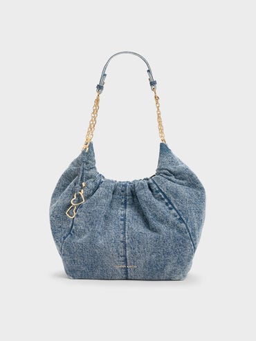 Ciara Denim Ruched Hobo Bag, Denim Blue, hi-res
