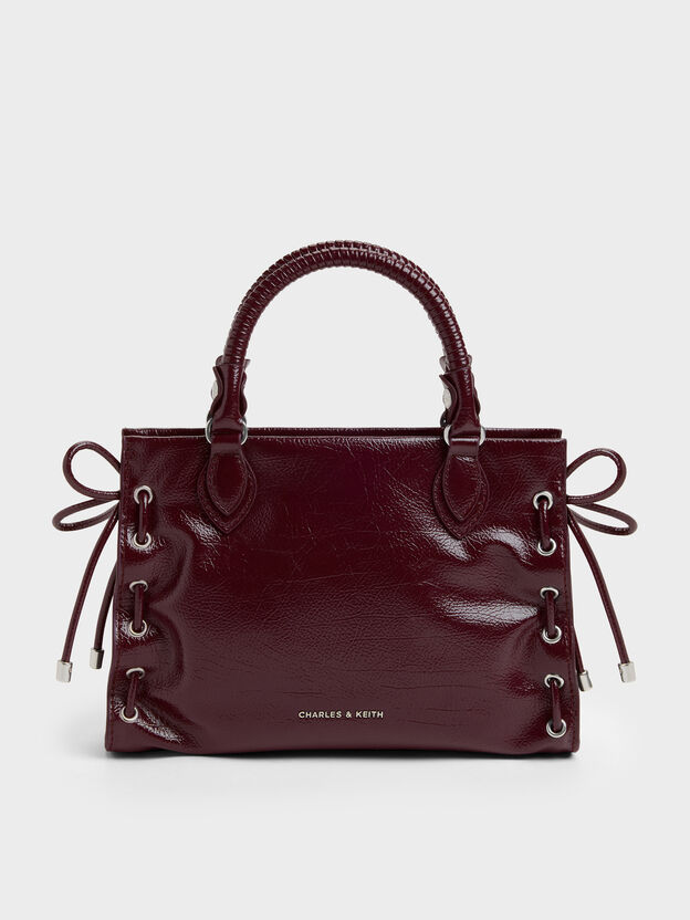 Mini Nylah Grommet Lace-Up Tote Bag, Wineberry Red, hi-res