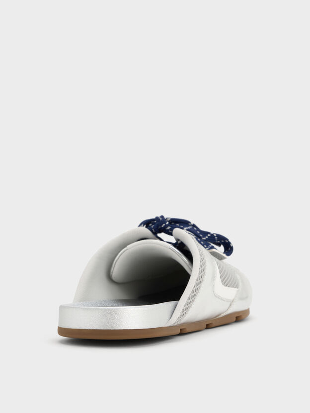 Metallic Mesh Lace-Up Sneaker Mules, Silver, hi-res