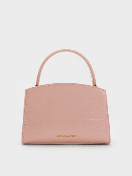Aubrielle Croc-Effect Belted Top Handle Bag, Light Pink, hi-res