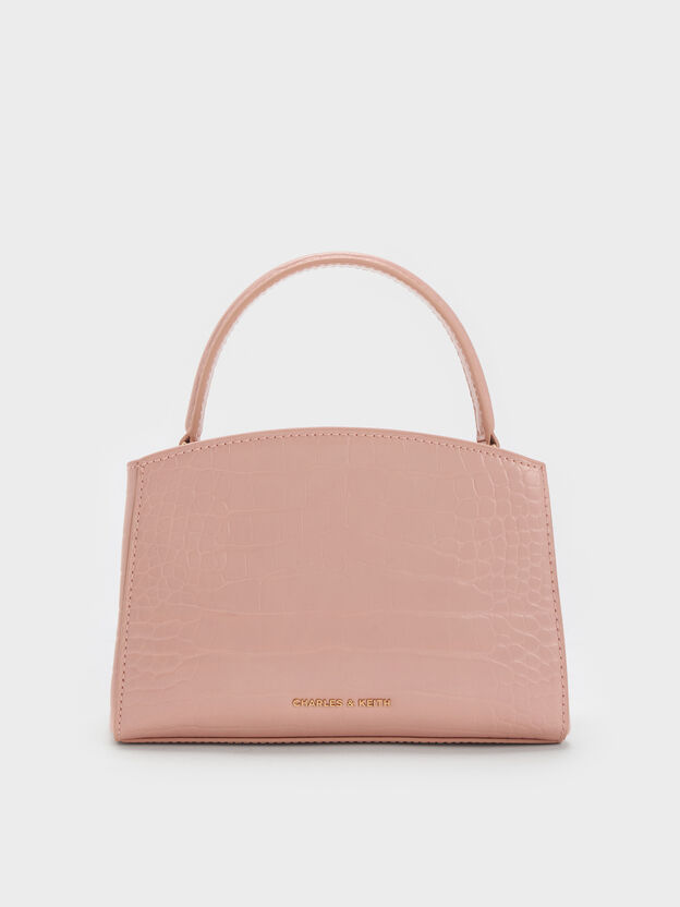 Aubrielle Croc-Effect Belted Top Handle Bag, Light Pink, hi-res