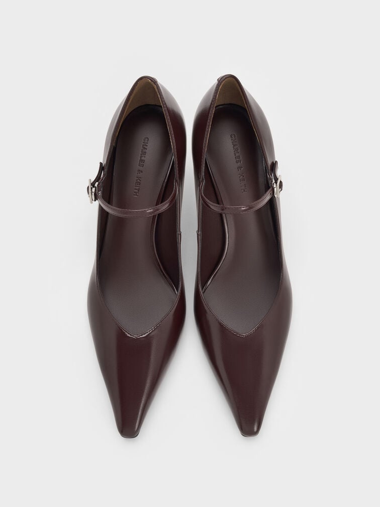 Pointed-Toe Stiletto-Heel Pumps, Maroon, hi-res