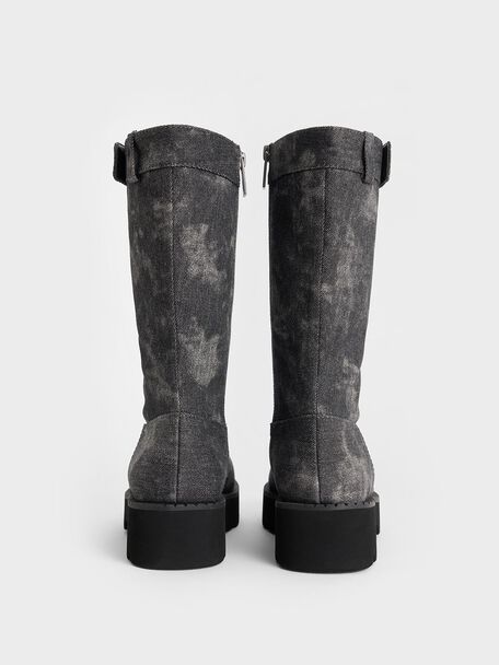 Denim Side-Zip Lug-Sole Calf Boots, Dark Grey, hi-res