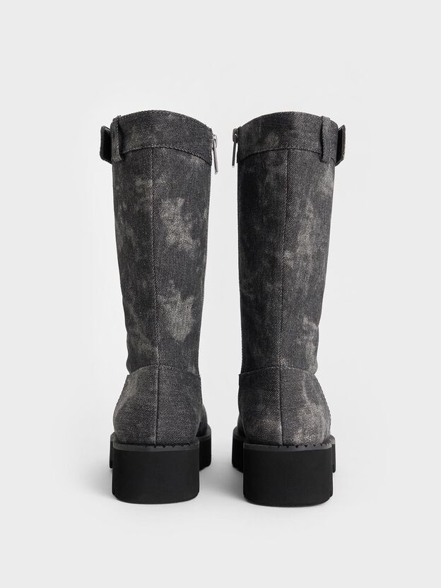 Denim Side-Zip Lug-Sole Calf Boots, Dark Grey, hi-res