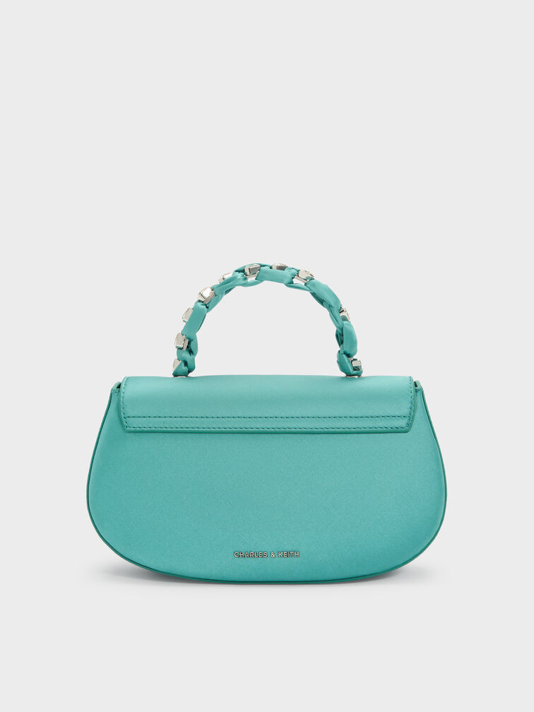 Eilian Satin Braided Top Handle Bag, Teal, hi-res