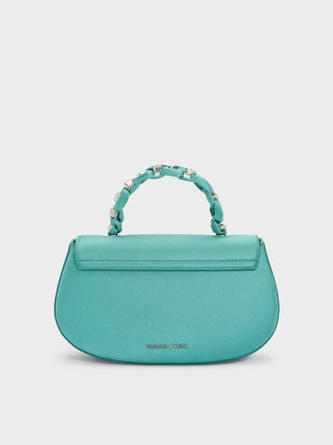 Eilian Satin Braided Top Handle Bag, Teal, hi-res