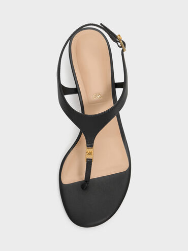 Leather Thong Kitten Heels, Black, hi-res