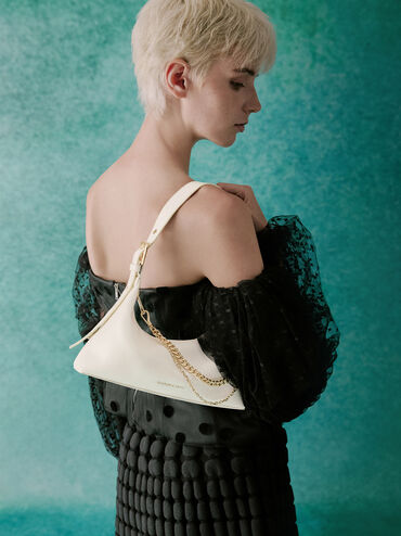 Atwood Chain-Embellished Shoulder Bag, Cream, hi-res