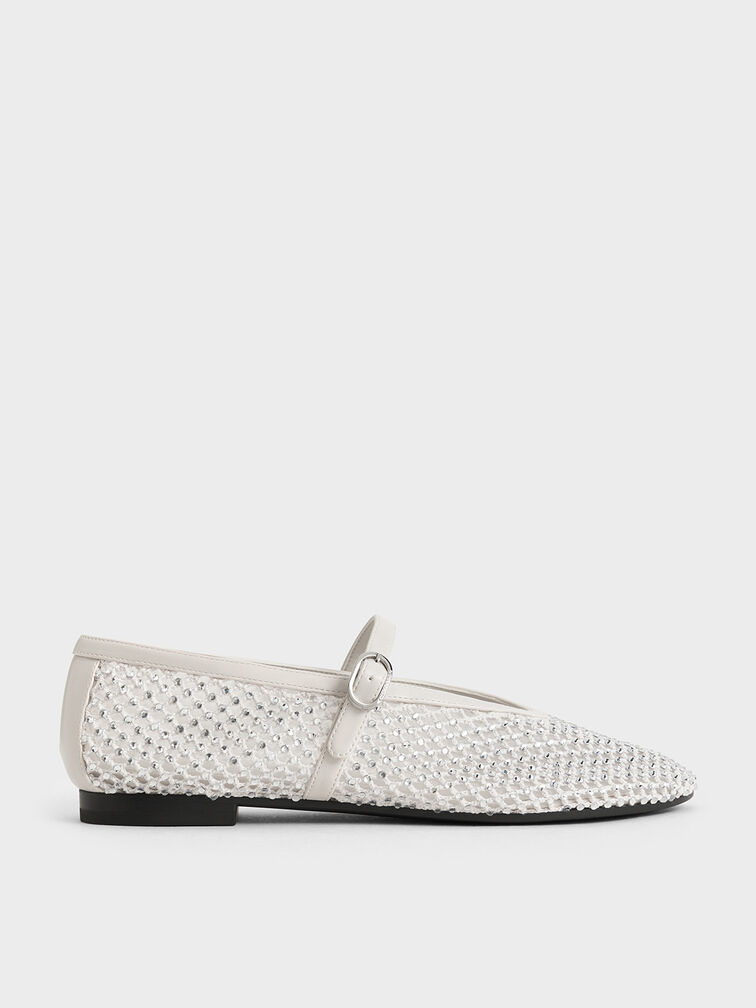Maggie Mesh Crystal-Embellished Mary Janes, White, hi-res