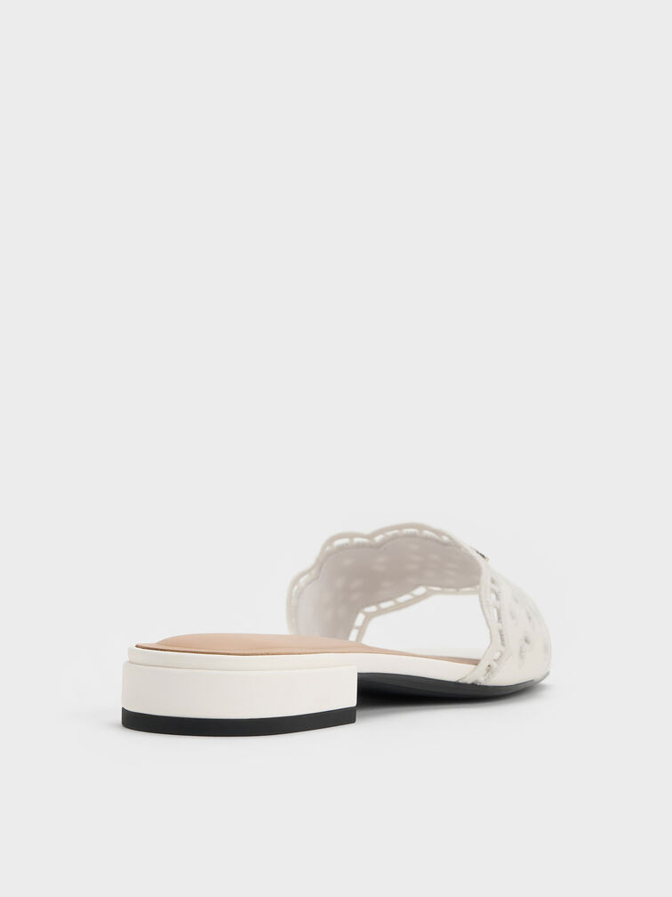 Leather Embroidered Slide Sandals, White, hi-res