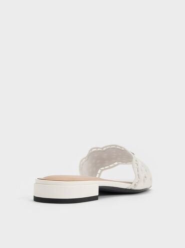 Leather Embroidered Slide Sandals, White, hi-res