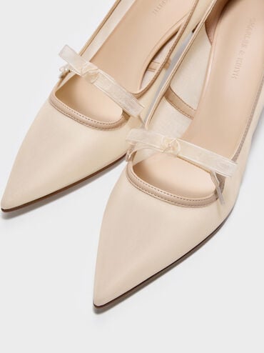 Venetia Mesh Bow Pointed Pumps, Nude, hi-res
