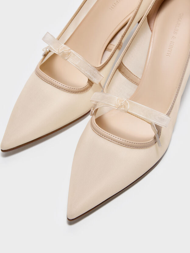 Venetia Mesh Bow Pointed Pumps, Nude, hi-res
