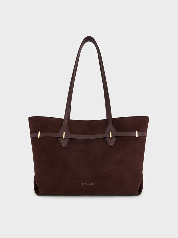 Arlet Double-Handle Belted Tote Bag, Espresso Brown, hi-res