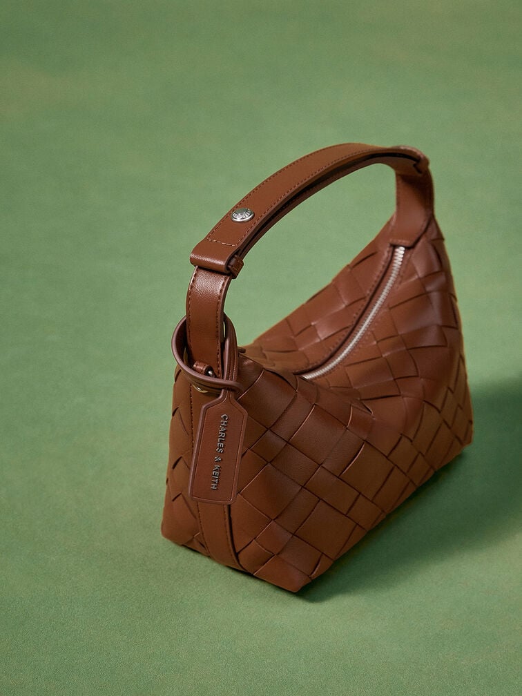 Ivette Woven Shoulder Bag, Chocolate, hi-res