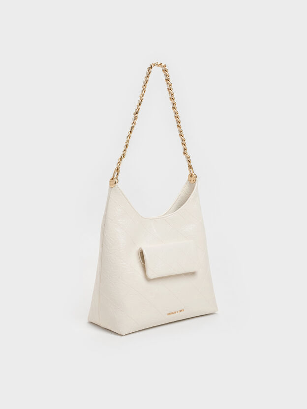 Duo Quilted Front-Pocket Chain Hobo Bag, Cream, hi-res