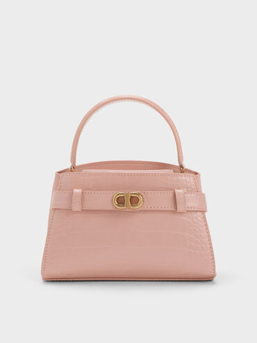 Aubrielle Croc-Effect Top Handle Bag, Light Pink, hi-res