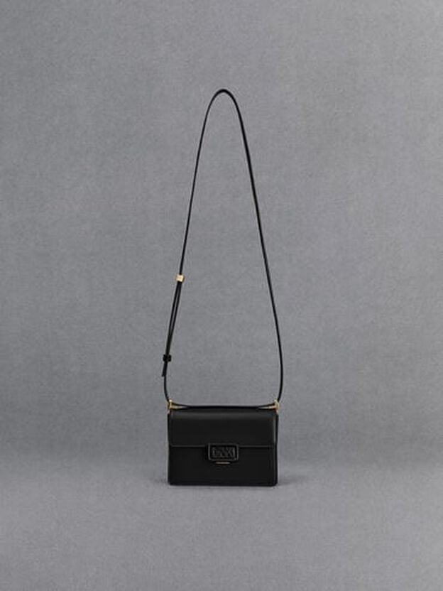 Leather Boxy Bag, Black, hi-res
