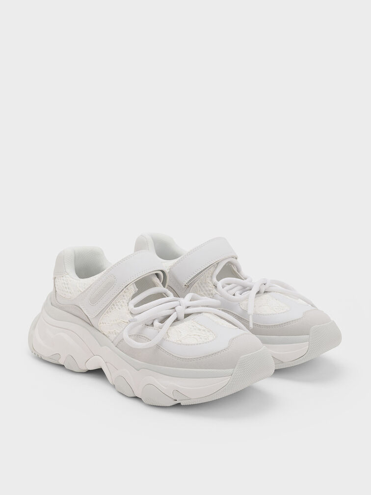 Gaskell Lace Mary Jane Sneakers, White Gaskell Lace Mary Jane Sneakers, White, hi-res