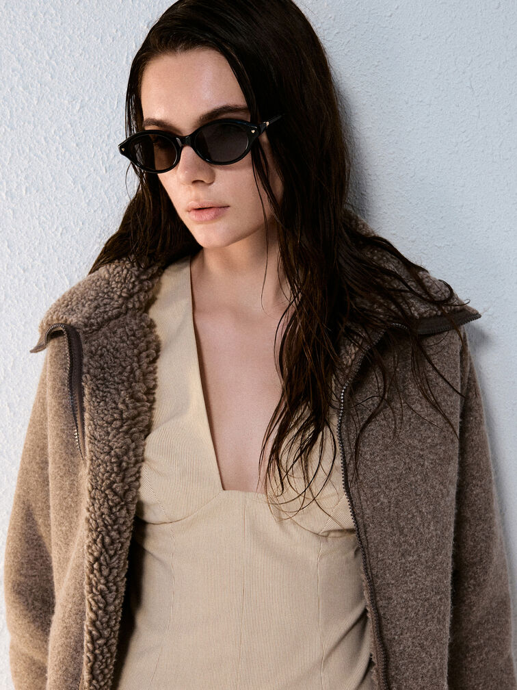 Pecola Oval Sunglasses, Black, hi-res
