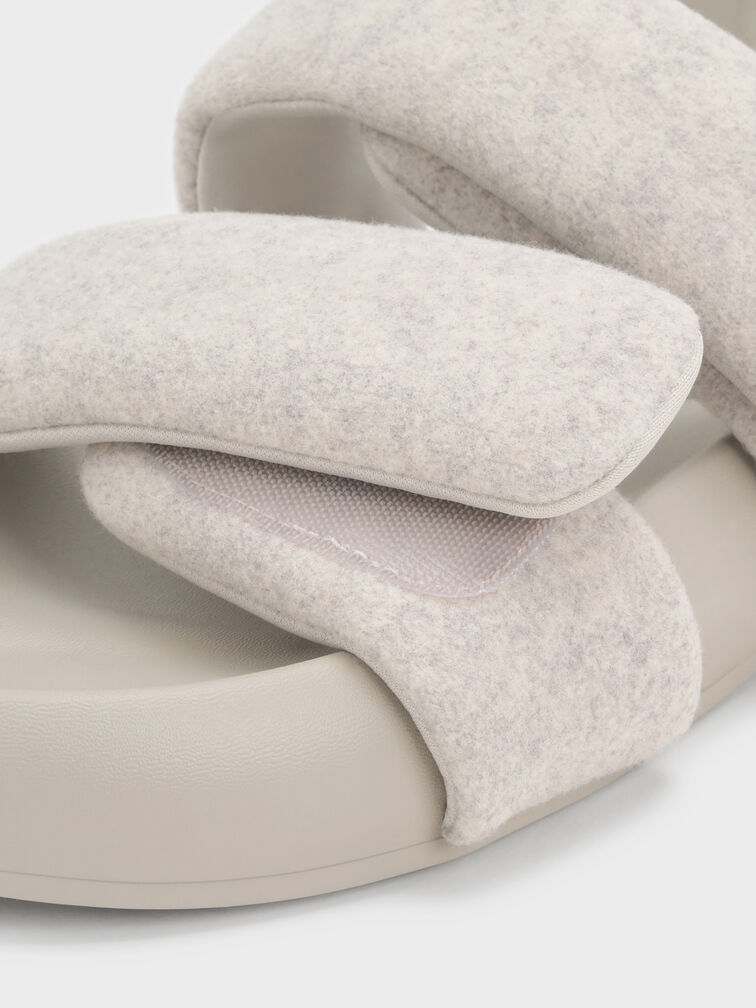 Felt Quilted Double-Strap Slingback Sandals, Light Grey, hi-res