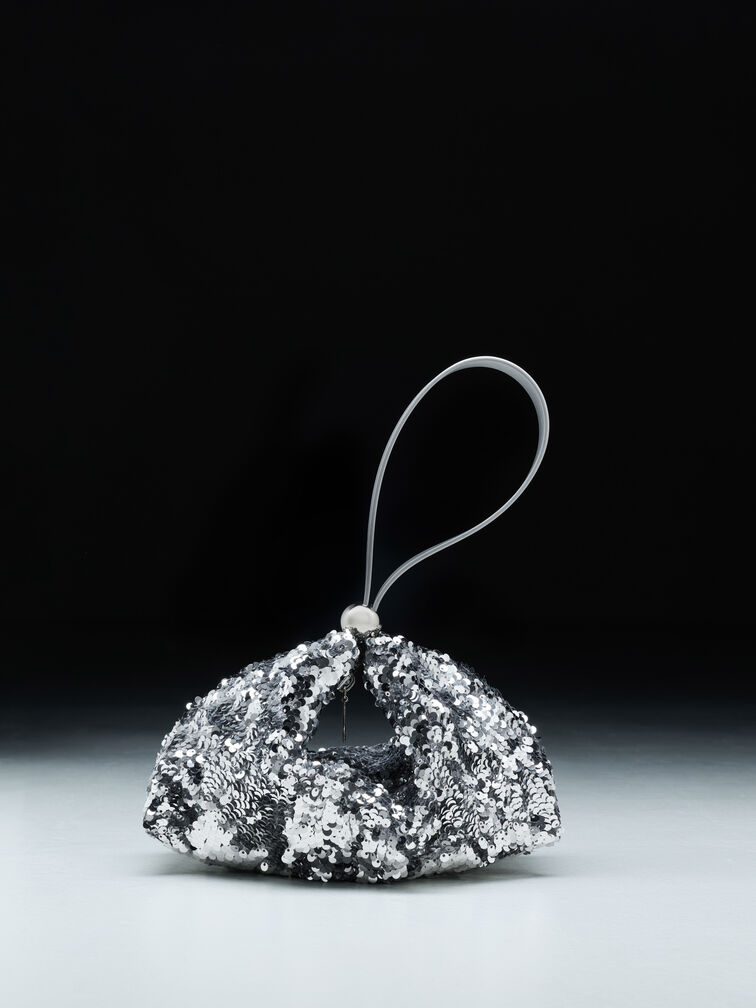 Jesmyn Sequinned Two-Way Bag, Silver, hi-res