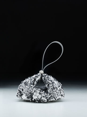 Jesmyn Sequinned Two-Way Bag, Silver, hi-res