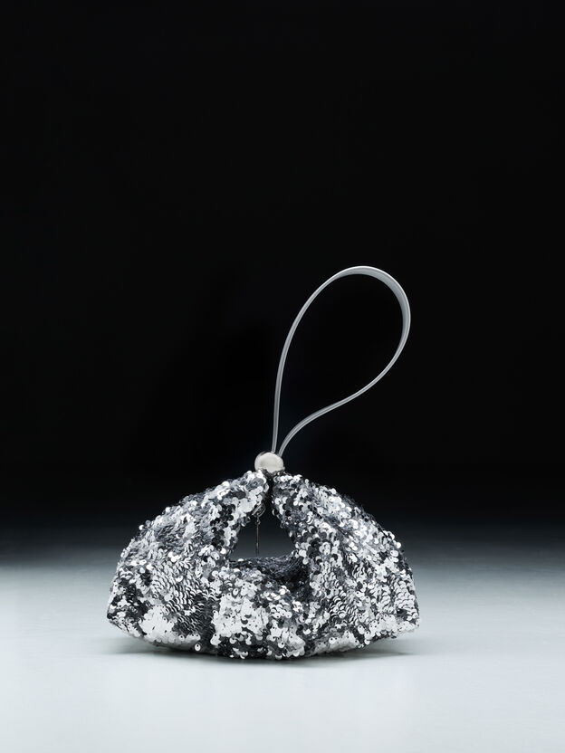 Jesmyn Sequinned Two-Way Bag, Silver, hi-res