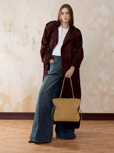 Arya Recycled Suede Braided-Strap Double-Handle Tote Bag, Sahara Sand, hi-res