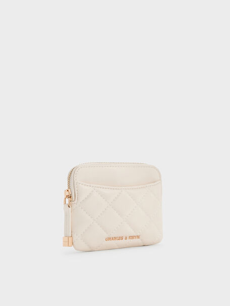 Alva Quilted Top-Zip Card Holder, Cream, hi-res