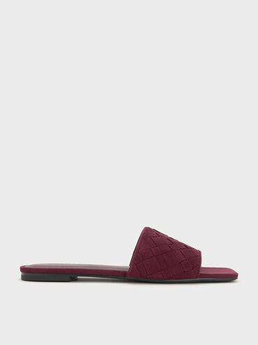 Ivette Faux Suede Woven Slide Sandals, Burgundy, hi-res