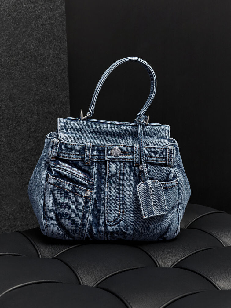 Arita Denim Jeans Top Handle Bag, Denim Blue, hi-res