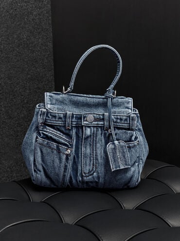 Arita Denim Jeans Top Handle Bag, Denim Blue, hi-res
