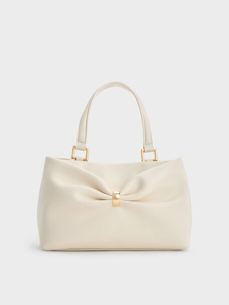 Halsey Ruched Top Handle Bag, Cream, hi-res