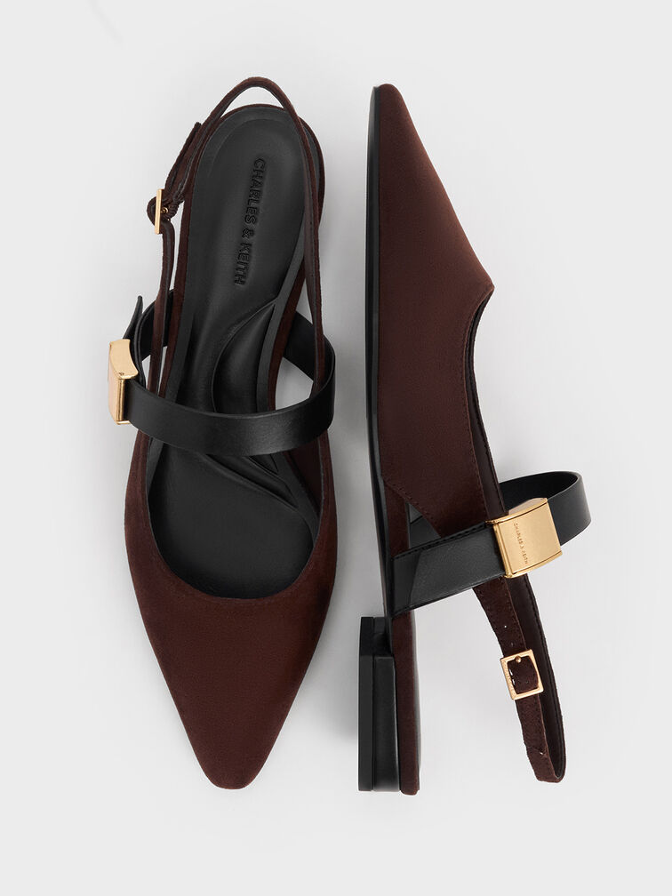 Yvette Faux Suede Pointed-Toe Mary Jane Flats, Dark Brown, hi-res