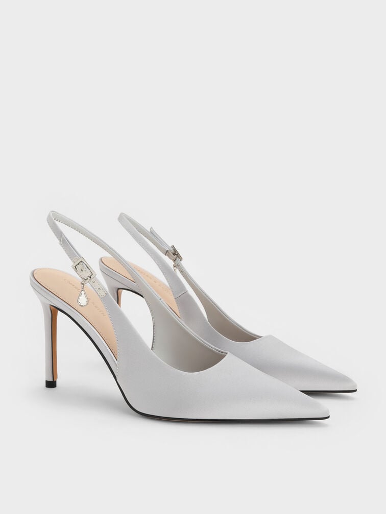 Satin Teardrop-Crystal Stiletto-Heel Slingback Pumps, Silver, hi-res