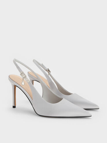 Satin Teardrop-Crystal Stiletto-Heel Slingback Pumps, Silver, hi-res