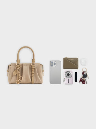 Britton Recycled Suede Top Handle Tote Bag, Nutmeg Beige, hi-res