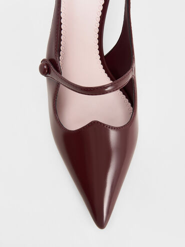 Pointed-Toe Mary Jane Slingback Pumps, Burgundy, hi-res